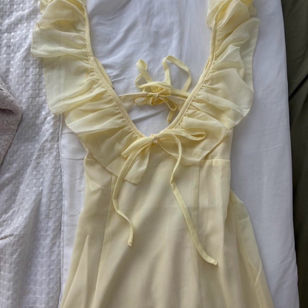 Peppermayo Pale Yellow Sheer Ruffle Dress